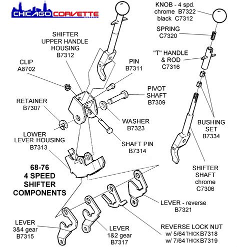 1968 76 4 Speed Shifter Components Diagram View Chicago Corvette Supply