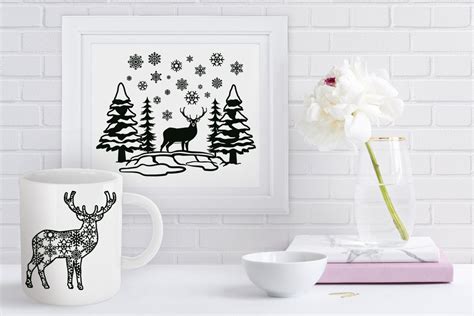 Deer Svg Christmas Scene With Deer Bundle Svg Winter Scene Etsy