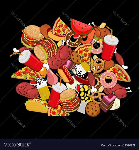 Fast Food Doodle Many Feed Pile Sign Of Meat Vector Image