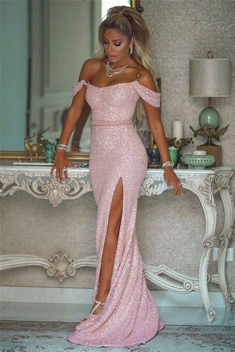 elegant mermaid off the shoulder sequins long prom dress formal evening dresses 601401
