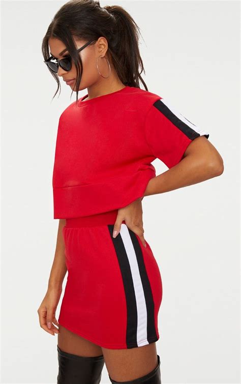 red contrast side panel sweat mini skirt mini skirts red mini skirt clothes design