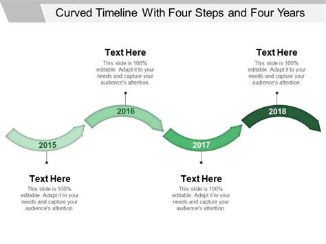 Curved Timeline With Four Steps And Four Years Powerpoint Templates