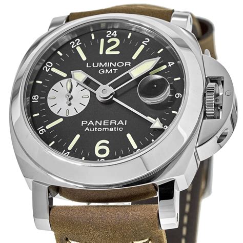 Panerai Luminor Gmt Automatic 44mm Black Dial Leather Strap Mens Watch