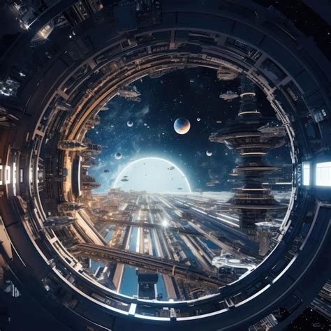 Premium Ai Image A Large Circular Space Station In Space