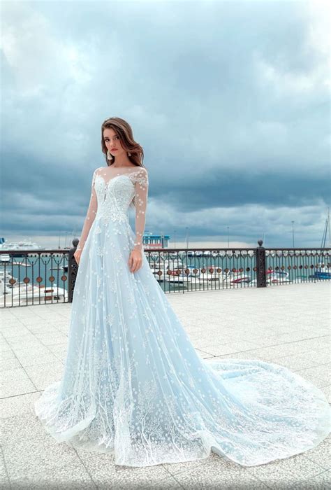 Big Sale Light Blue Color Wedding Dress Soft Wedding Dress Long