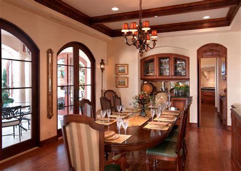 Elegant Formal Dining Room With Arched French Doors Long Dining Table