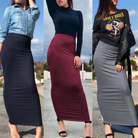 2019 Abaya Dubai Arabic Muslim High Waist Knitted Pencil Bodycon Skirt