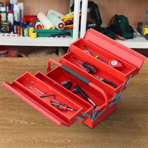 Portable 5 Tray Cantilever Metal Tool Box Steel Tool Chest Cabinet Red