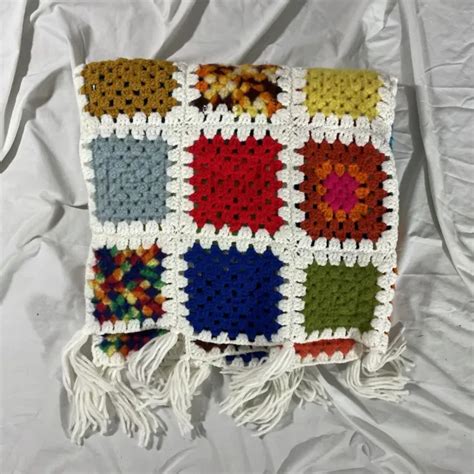 Vintage Granny Square Afghan Multi Color Crochet Throw Couch Blanket Handmade 4500 Picclick