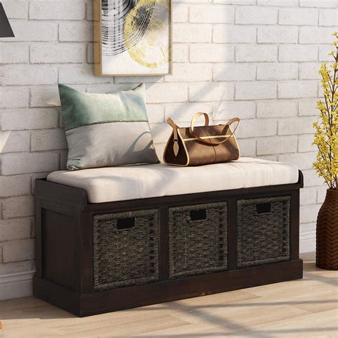 Entryway Storage Bench Rustic Storage Bench With 3 Removable Basket