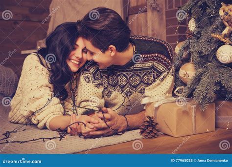 Beautiful Brunette Caucasian Romantic Loving Couple In Cozy Warm Stock Image Image Of Sensual