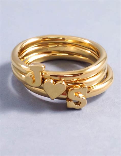 Gold Initial Letter Ring For Women Custom Stackable Initial Etsy