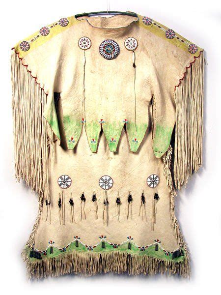 Kiowa People Ochred Buckskin Dress Beaded On Both Sides And With Long