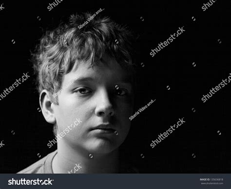 Portrait Sad Teenage Boy On Black Stock Photo 135636818 Shutterstock