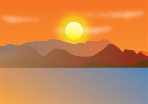 Lake And Mountain Sunset Landscape Vectors Graphic Art Designs In