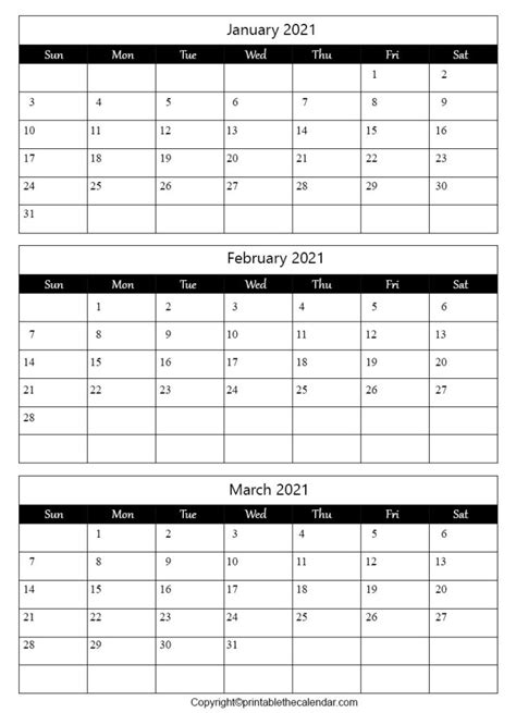 Printable Calendar 2021 January February March 2021 Printable