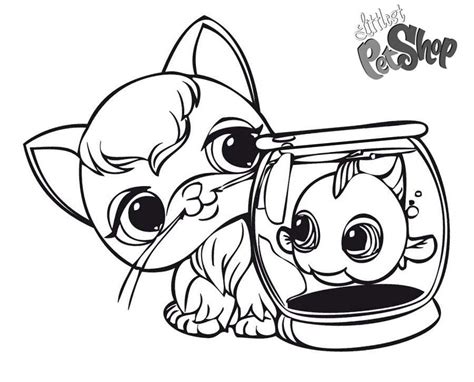 A young cat is playing. Littlest Pet Shop Coloring Pages Cat and Fish - Free ...