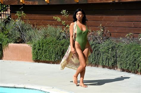 Montia Sabbag In A Green Swimsuit Pool Photoshoot At A Private