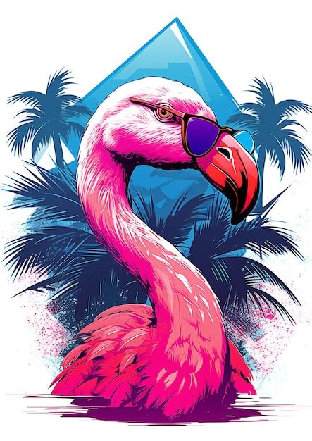 Premium Ai Image Bright Neon Pink Flamingo With Palm Trees