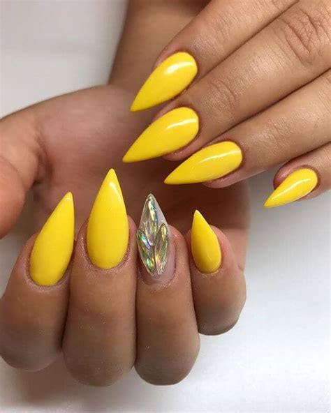 Such nail shape is daring and fierce. 25 Gorgeous Yellow Nails to Spice Up Your Fashion ...