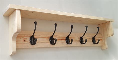 Traditional Wooden Wall Mounted Coat Rack With Shelf And Top Etsy