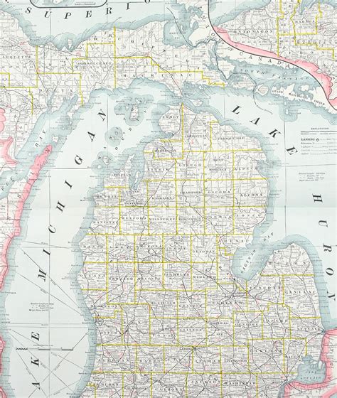 1887 Railroad And County Map Of Michigan Historic Accents