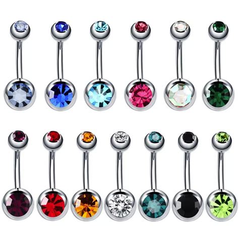 1Pc Crystal Piercing Belly Navel Ring Surgical Steel Navel Button Ball