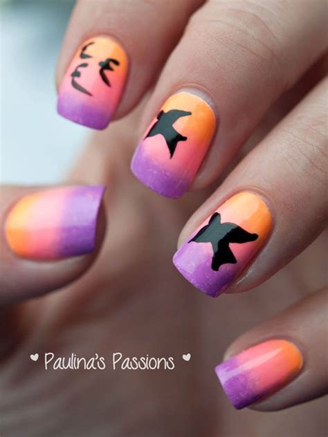 31dc2013 Day 10 Gradient Nails With Birds Paulinas Passions Nails
