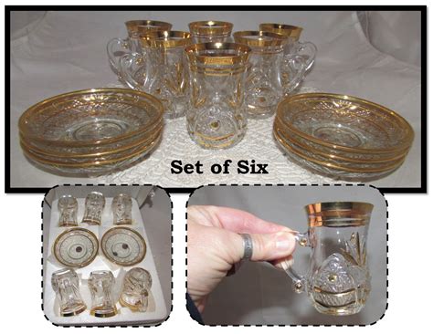 Set Of Glass Turkish Tea Cups Saucers By Abka In Original Box