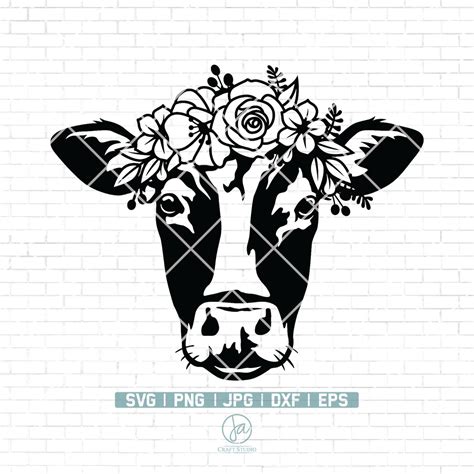 Cow With Flower Crown Svg Cow Svg File Cow Cut File Etsy Canada