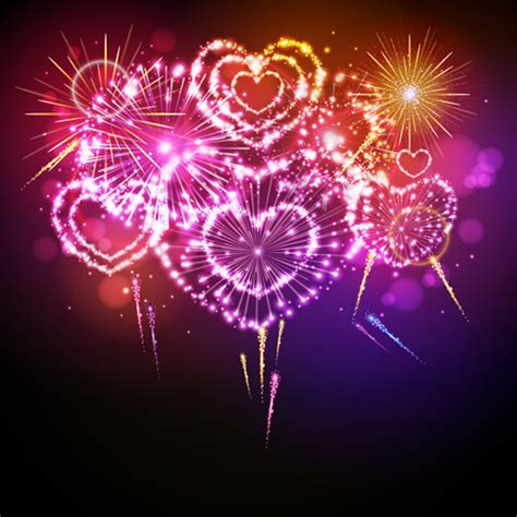 Beautiful Fireworks With Heart Vector 02 Free Download