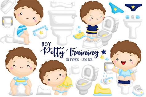 Potty Training Clipart Cute Boy Clip A Gráfico Por Inkley Studio