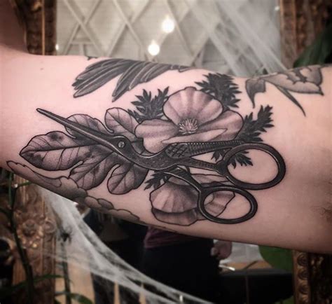 Scissor And Flowers Tattoo By Christina Ramos At Memoir Tattoo