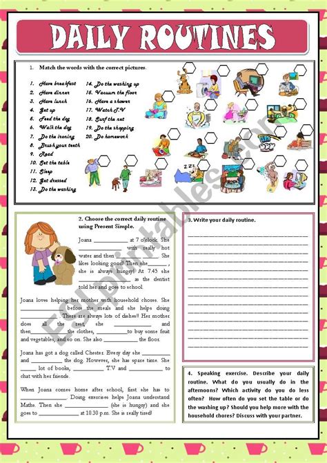 Daily Routines 2 Esl Worksheet By Joass