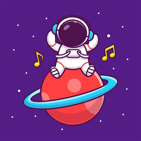 Cute Astronaut Listening Music On The Planet Cartoon Vector Icon