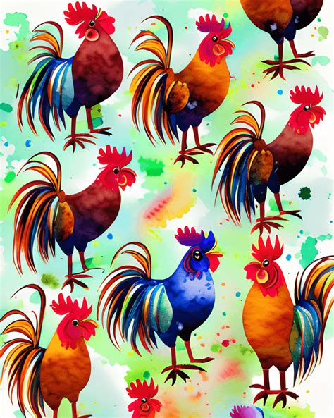 Colorful Whimsical Roosters Kawaii Chibi Graphic · Creative Fabrica