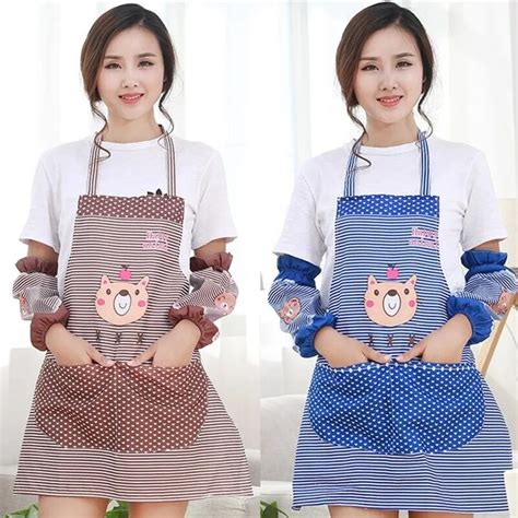 1setapronoversleeve Bear Striped Pattern Apron Woman Adult Bibs Home Cooking Baking Cleaning