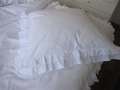 Ruffle Euro Pillow Sham King Pillow Sham White Ivory Cotton Lace