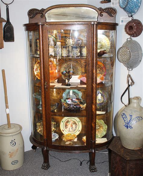 Bargain John S Antiques Antique Oak Curved Glass China Cabinet Original Finish Bargain