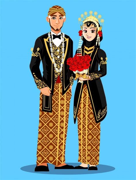 Premium Vector Javanese Muslim Brides In Black Traditional Clothes