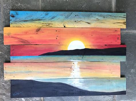 Sunset On Reclaimed Wood Custom Painting Etsy Nederland Painting