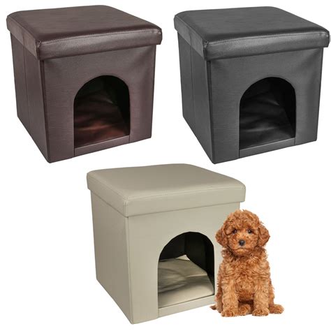 Ottoman Dog Cat Pet House Bed Hideaway Foldable Foot Stool Pvc Leather