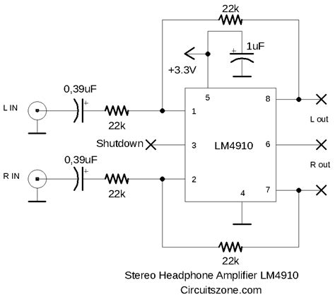 Stereo Headphone Amplifier Circuit Based Lm4910 Ic