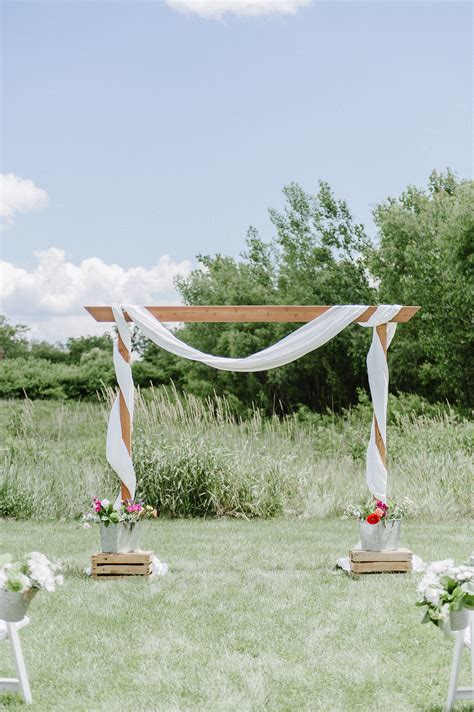 Rustic Outdoor Wedding Simple Ceremony Wooden Arbor With Fabric