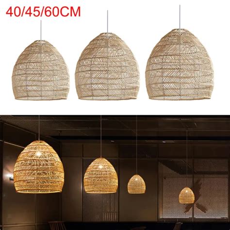 Bamboo Wicker Rattan Pendant Light Fixture Asian Hanging Ceiling Lamp