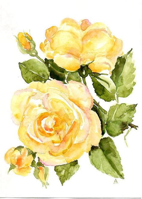 Yellow Roses Original Watercolor Painting Floral Art Flower Etsy