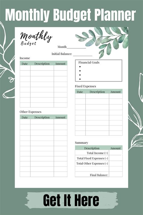 A Printable Budget Planner With Leaves On It