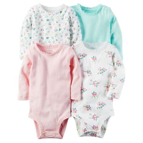 Carters Carters Baby Girls 4 Pack Long Sleeve Original Bodysuits