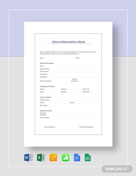 27 Printable Client Information Sheet Templates Free Word Pdf