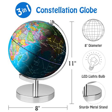 Fun Lites 20cm Led Illuminated Globe For Kids 3 In 1 Interactive